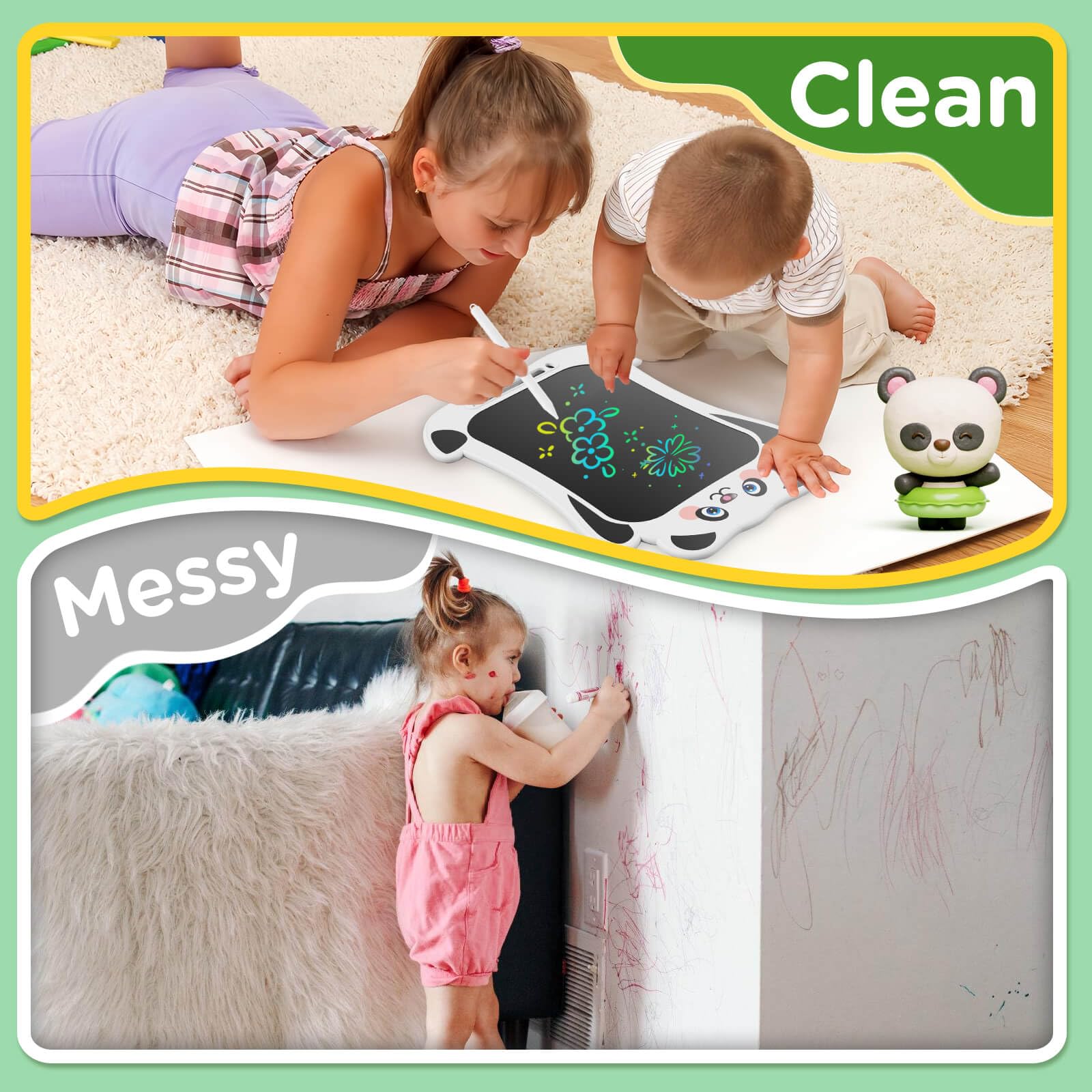 9″ LCD Writing Tablet Kids Erasable Drawing Board Graphic  Electronic Writing Board Toddler Colorful Screen Doodle Board Children's Educational Toys Pig & Panda