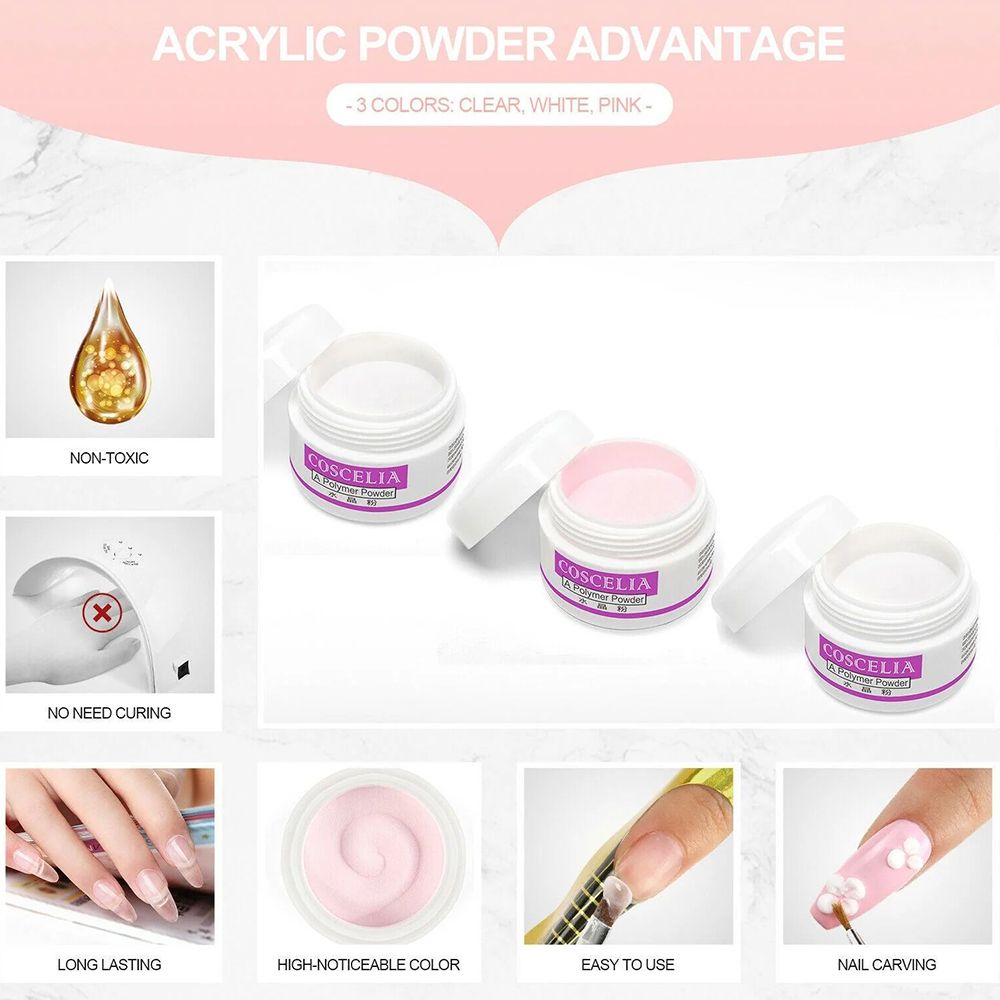 Acrylic Nail Art Kit Crystal Nail 3D Nail Tips Carving Tools Acrylic Liquid Monomer Powder Pen Manicure Set