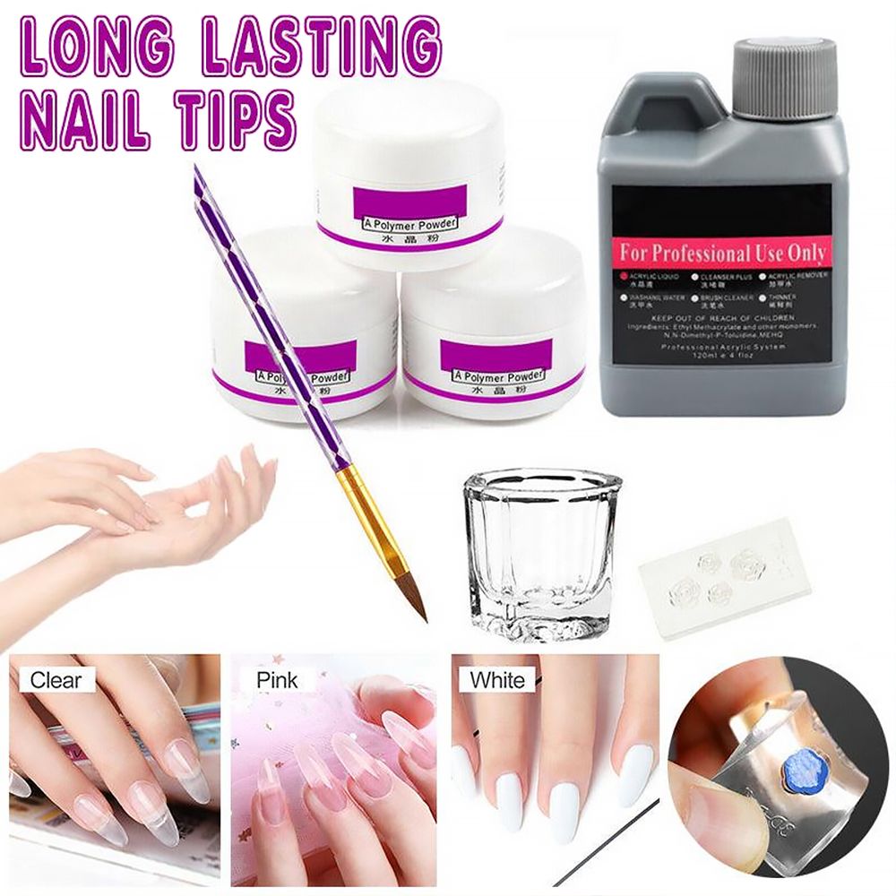 Acrylic Nail Art Kit Crystal Nail 3D Nail Tips Carving Tools Acrylic Liquid Monomer Powder Pen Manicure Set