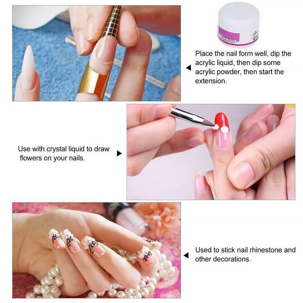 Acrylic Nail Art Kit Crystal Nail 3D Nail Tips Carving Tools Acrylic Liquid Monomer Powder Pen Manicure Set