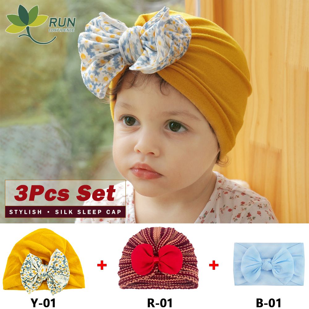 3pcs Baby Hair Bands Girls Turban Nylon Headbands  Headwraps Newborn Soft Elastic Hair Bow Hairbands Headwear Infant Toddlers Kids