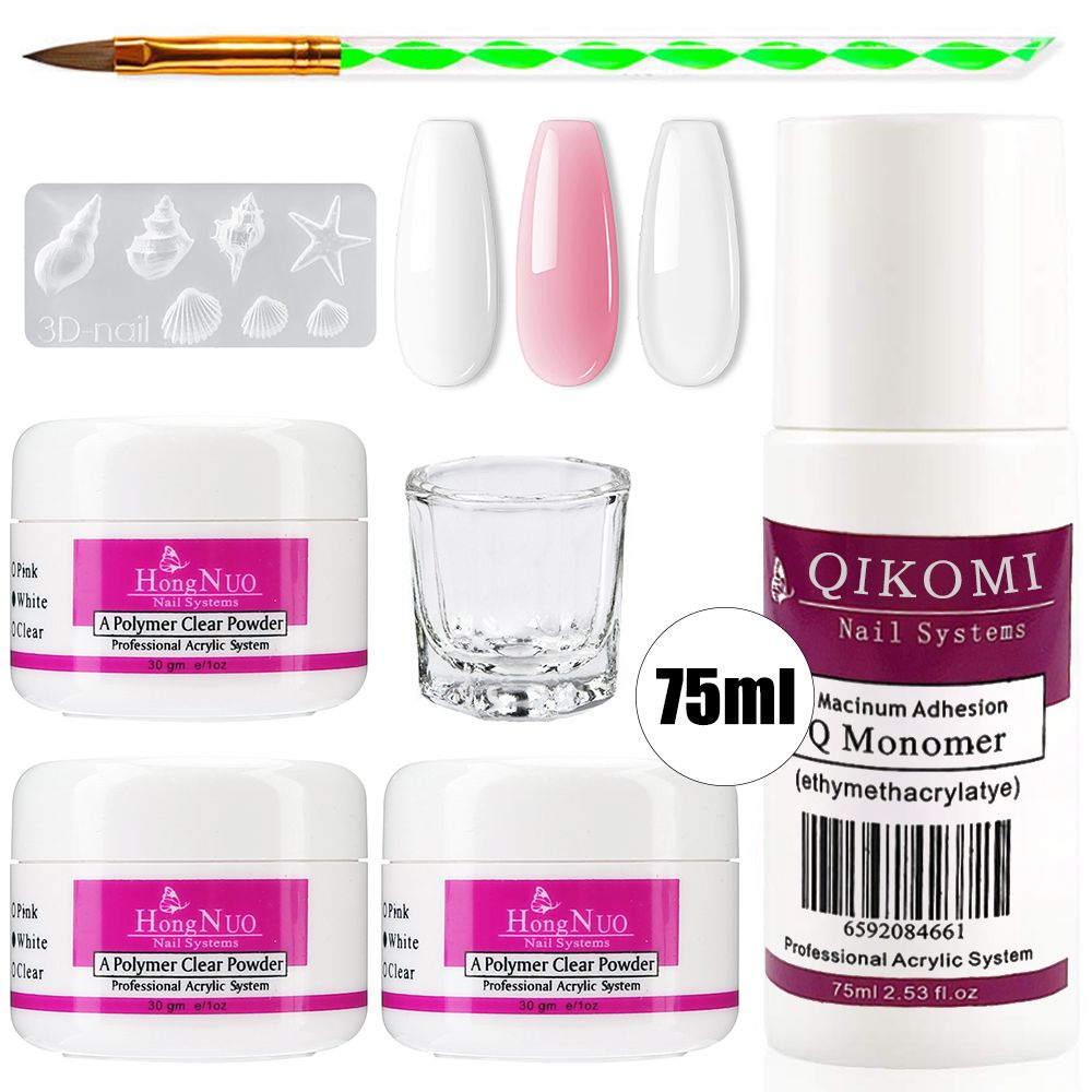 Acrylic Nail Art Kit Crystal Nail 3D Nail Tips Carving Tools Acrylic Liquid Monomer Powder Pen Manicure Set