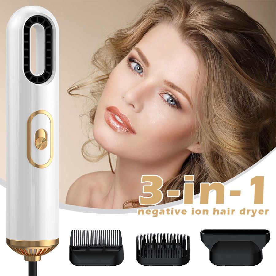 3 In 1 Hair Dryer Ionic Straightener Brush Blow Drier Machines Salon Styler Rotating Curls with Comb White