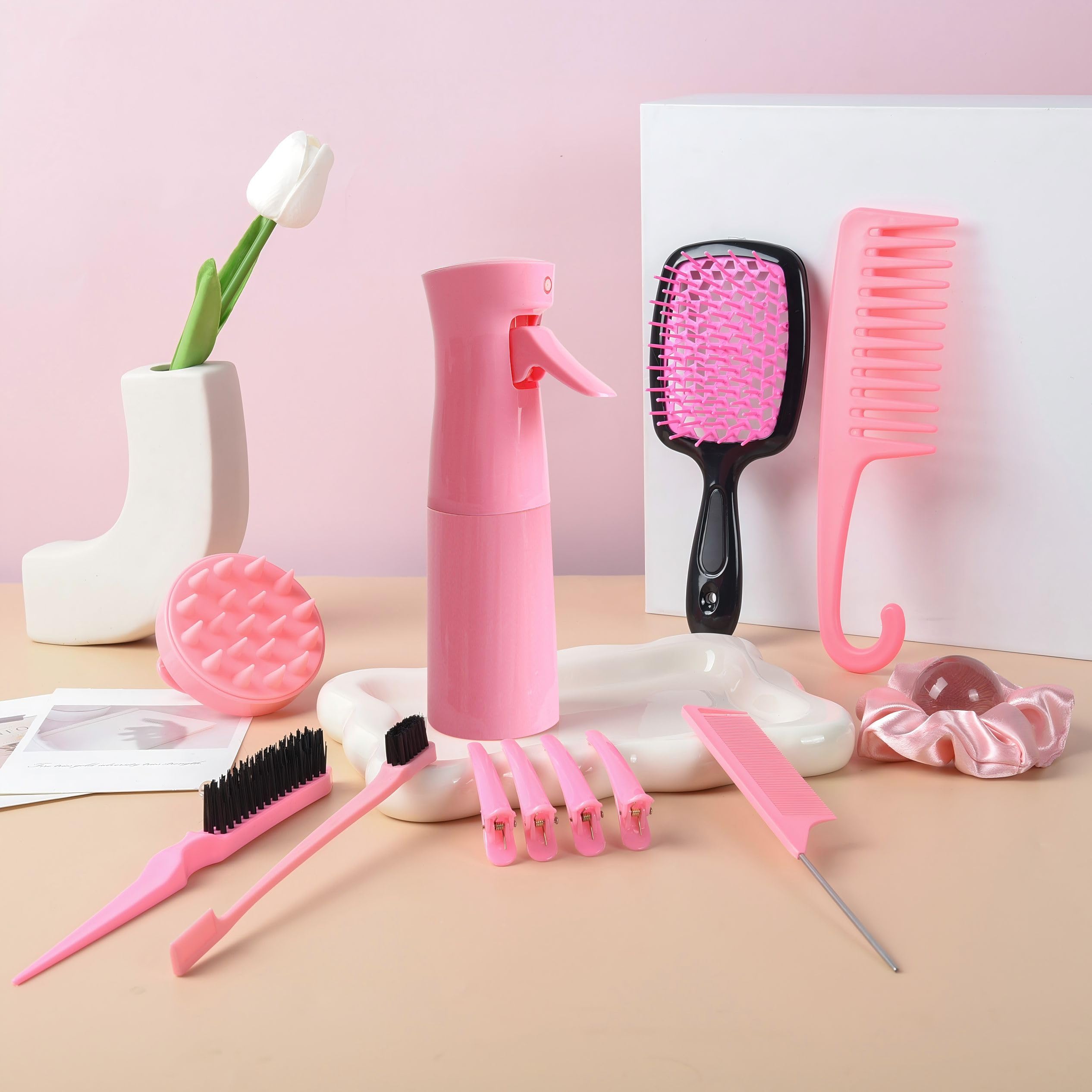 12 Pieces/set of Hair Styling Comb Set Spray Bottle Silicone Scalp Massager Shower Shampoo Brush Tail Comb Edge Brush Hairdressing Tool Set