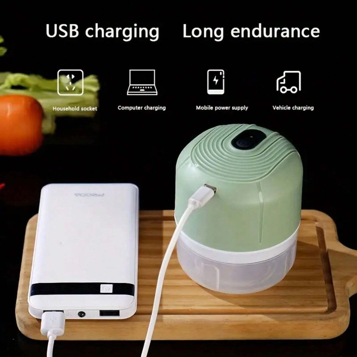 350ml Electric Garlic Chopper Portable Food Crusher Multifunctional Kitchen Mincer Vegetable Onion Chopper Press Blender Fruit Nut Meat Chilli Grinder Seasoning Spice Tools