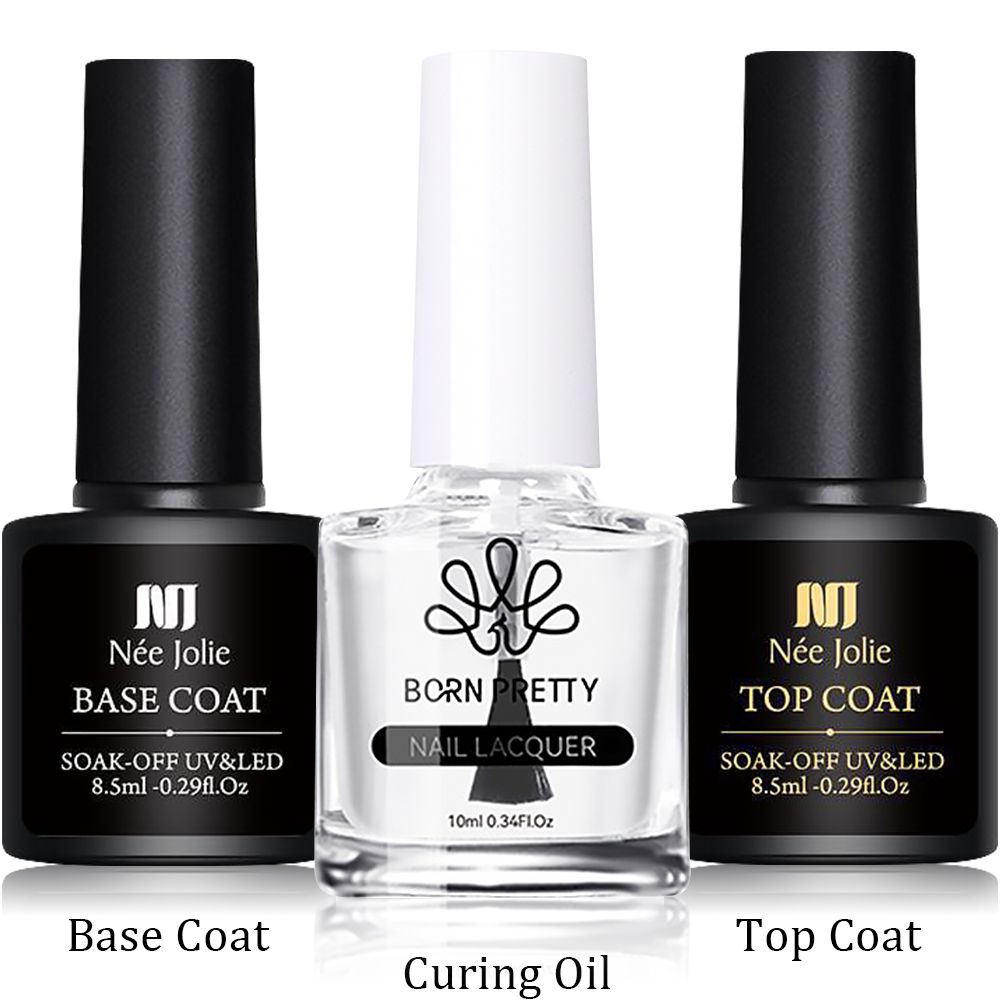 4pcs Nail Polish & 3pcs Top & Base Coat & Sealer Builder Nail Gel Set Glitter Nail Art Kit No Wipe Gel Shine Finish Long Lasting Gel Soak Off UV LED Manicure Nail Polish