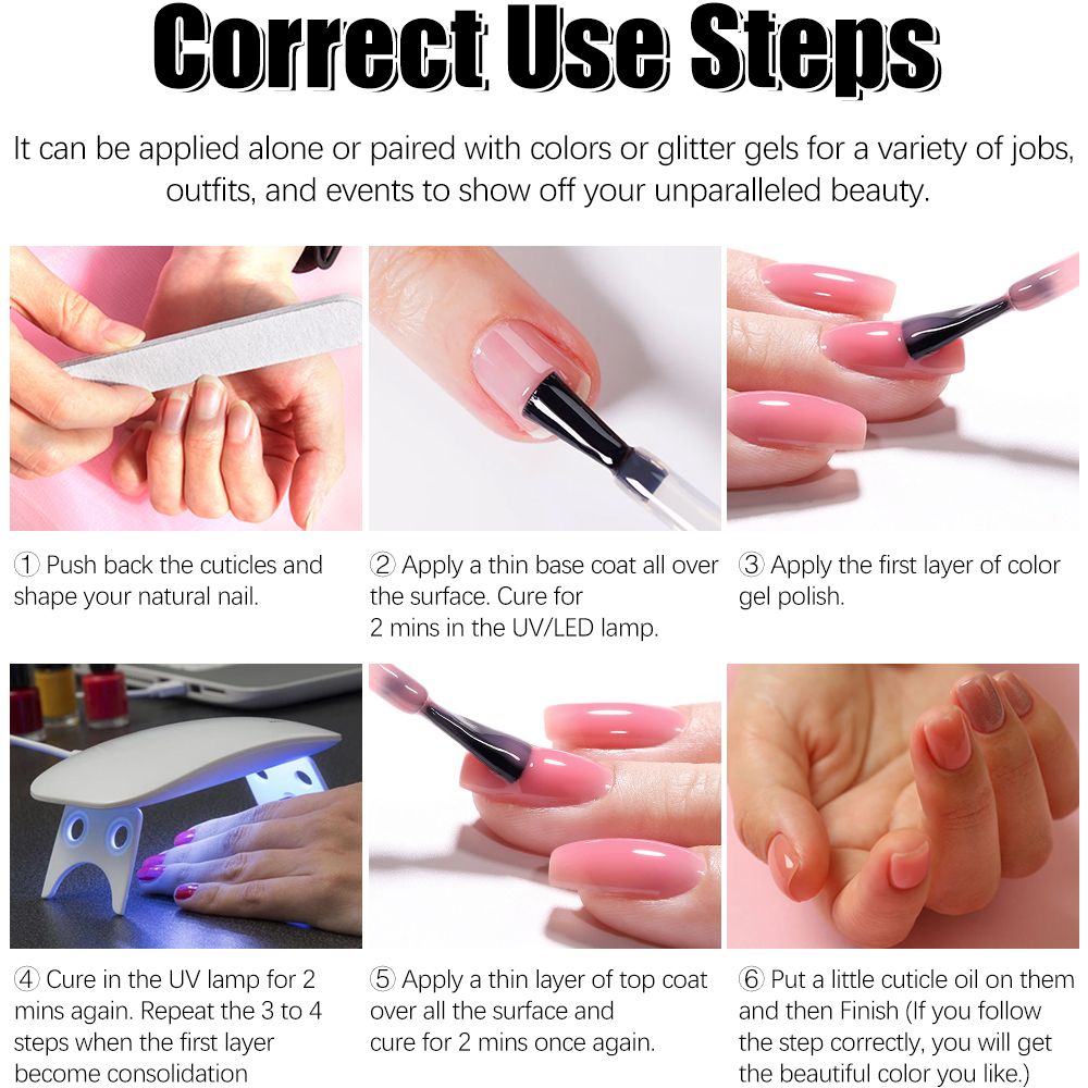 4pcs Nail Polish & 3pcs Top & Base Coat & Sealer Builder Nail Gel Set Glitter Nail Art Kit No Wipe Gel Shine Finish Long Lasting Gel Soak Off UV LED Manicure Nail Polish