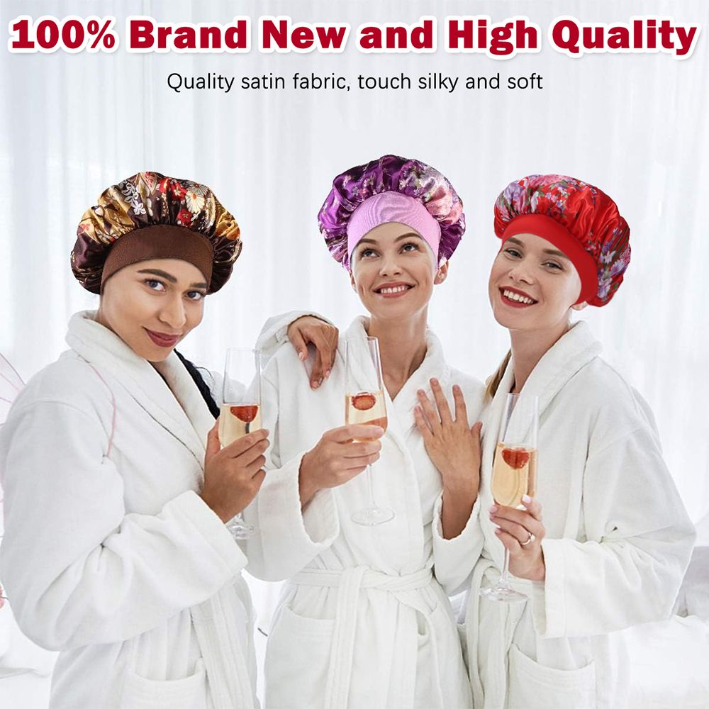 3Pcs Satin Bonnet Silk Hat Hair Bonnet Sleeping Elastic Wide Band Silk Sleep Cap Soft Breathable Silk Hair Wrap Sleeping Headwraps