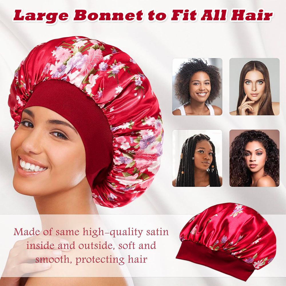 3Pcs Satin Bonnet Silk Hat Hair Bonnet Sleeping Elastic Wide Band Silk Sleep Cap Soft Breathable Silk Hair Wrap Sleeping Headwraps