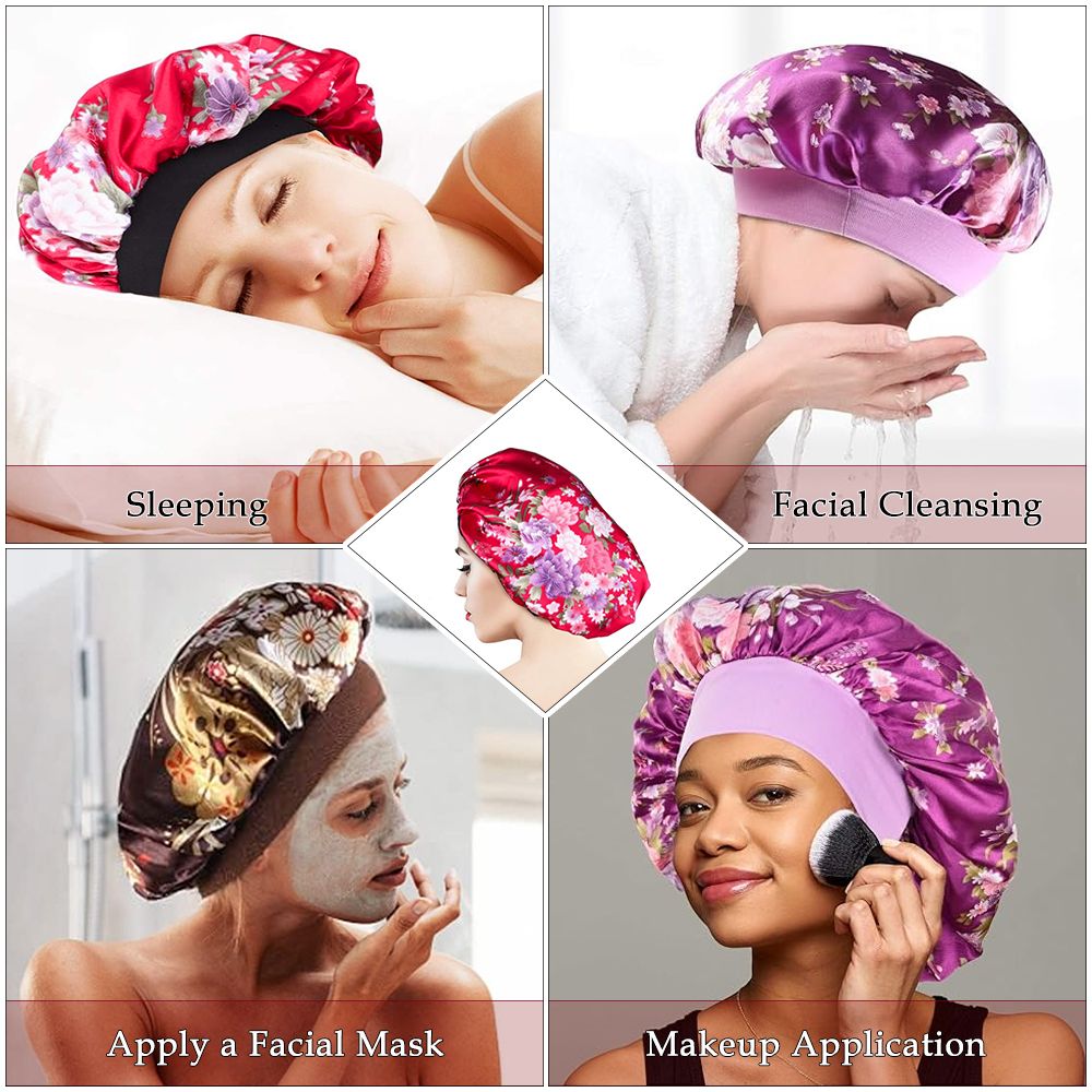 3Pcs Satin Bonnet Silk Hat Hair Bonnet Sleeping Elastic Wide Band Silk Sleep Cap Soft Breathable Silk Hair Wrap Sleeping Headwraps