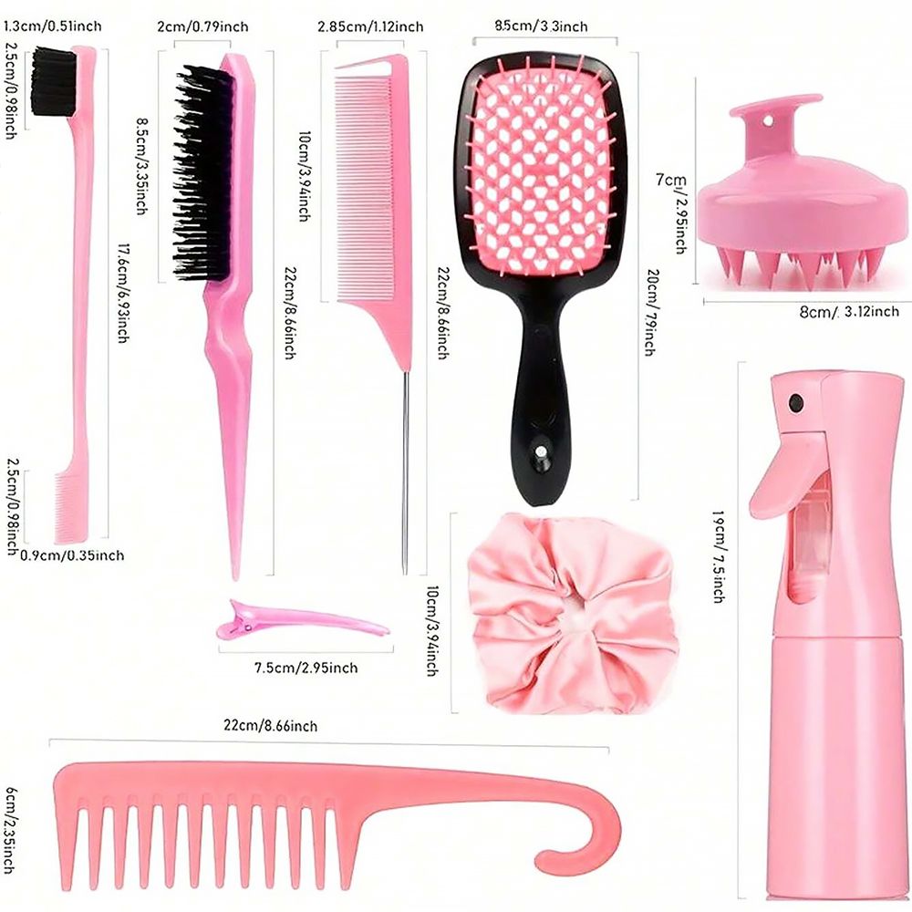 12 Pieces/set of Hair Styling Comb Set Spray Bottle Silicone Scalp Massager Shower Shampoo Brush Tail Comb Edge Brush Hairdressing Tool Set