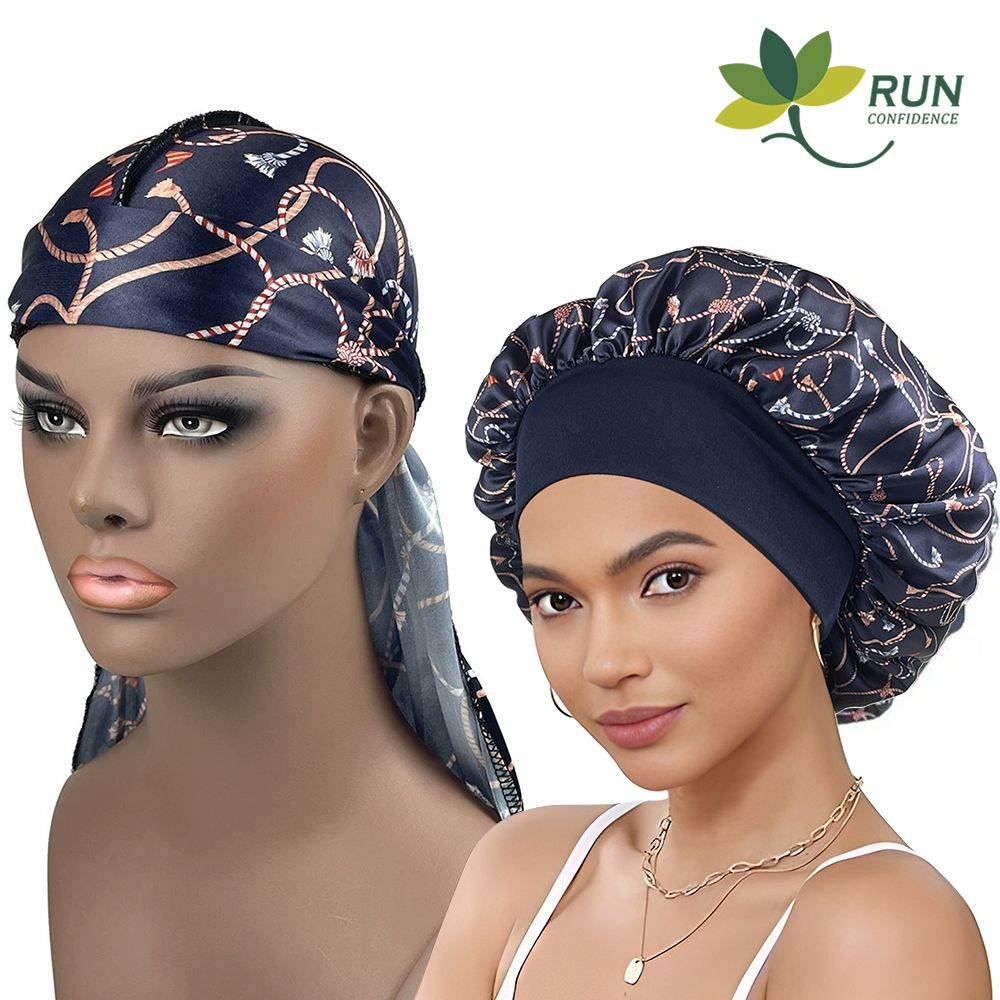 Couple's Headscarf Silk Durag for Men Satin Doo Rag for 360 Waves Women Sleeping Bonnet Curly Hair Wrap Silk Cap Wide Soft Elastic Springy Band Head Style-A