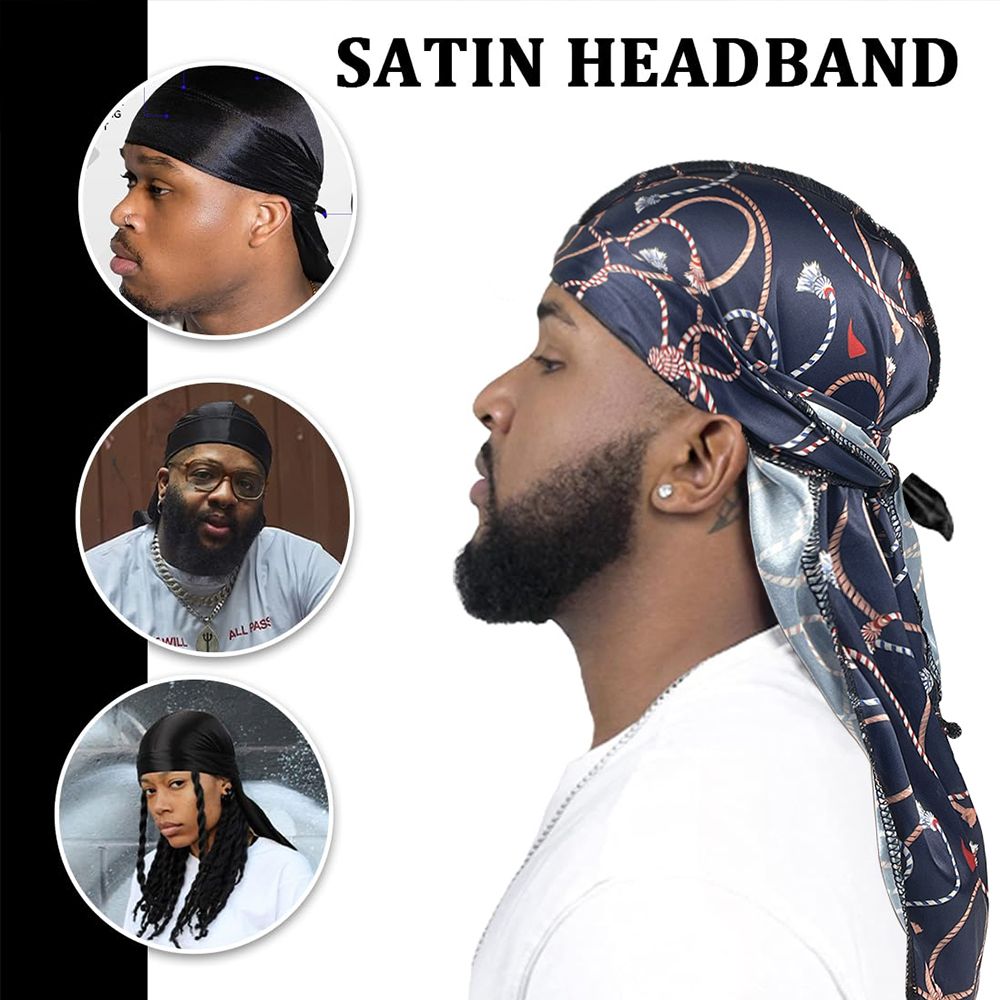 Couple's Headscarf Silk Durag for Men Satin Doo Rag for 360 Waves Women Sleeping Bonnet Curly Hair Wrap Silk Cap Wide Soft Elastic Springy Band Head