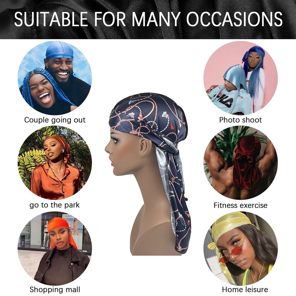 Couple's Headscarf Silk Durag for Men Satin Doo Rag for 360 Waves Women Sleeping Bonnet Curly Hair Wrap Silk Cap Wide Soft Elastic Springy Band Head