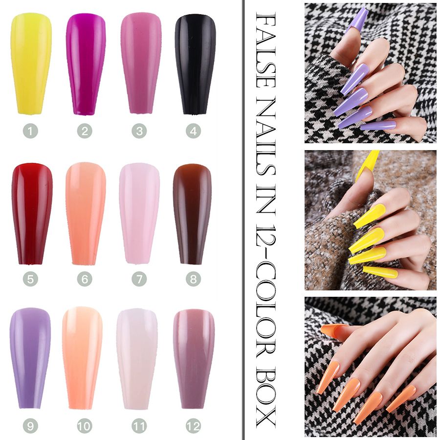 288pcs/Box False False Nails Artificial Fingernails Press On Nails 12 Mix Colours DIY ABS Nail Tips Press Nail Art False Full Nail