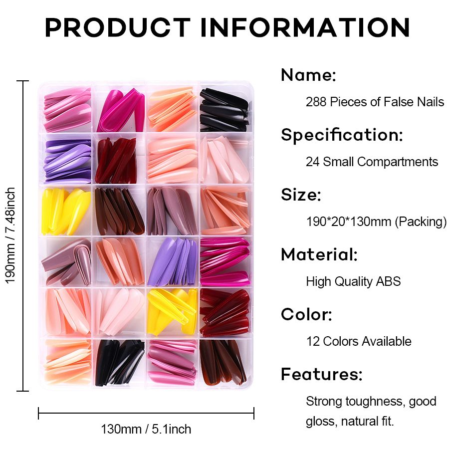 288pcs/Box False False Nails Artificial Fingernails Press On Nails 12 Mix Colours DIY ABS Nail Tips Press Nail Art False Full Nail
