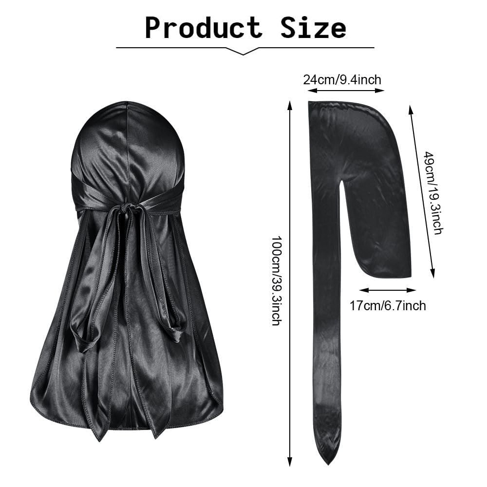 Silk Durag Men Waves Doo Rag Long Tail Headwrap Silk Wave Durag Chemo Cap Satin Doo Rag for 360 Waves