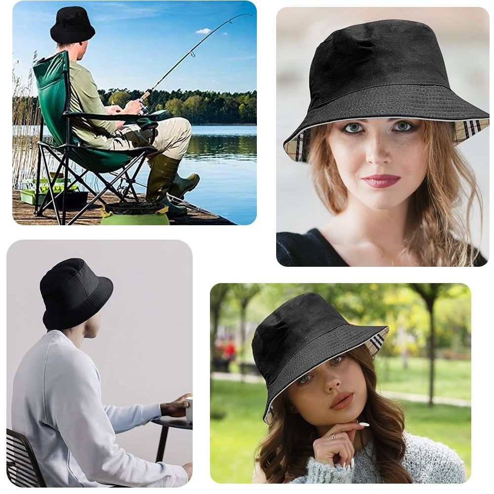 Women Bucket Hats Double-side Fisherman Cap Ladies Cotton Shading Rounded Sun Hat Outdoor Fishing Travel Hiking Sport Cap