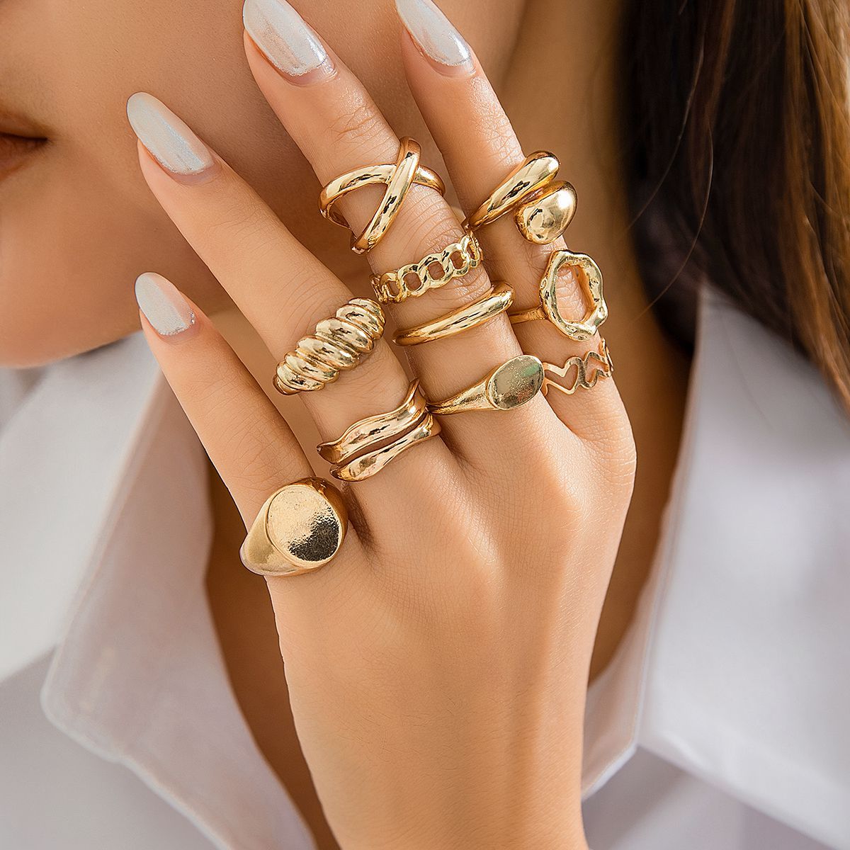 10pcs Ladies Gold Rings Women Bohemian Rings Jewelry Stacking Ring Set