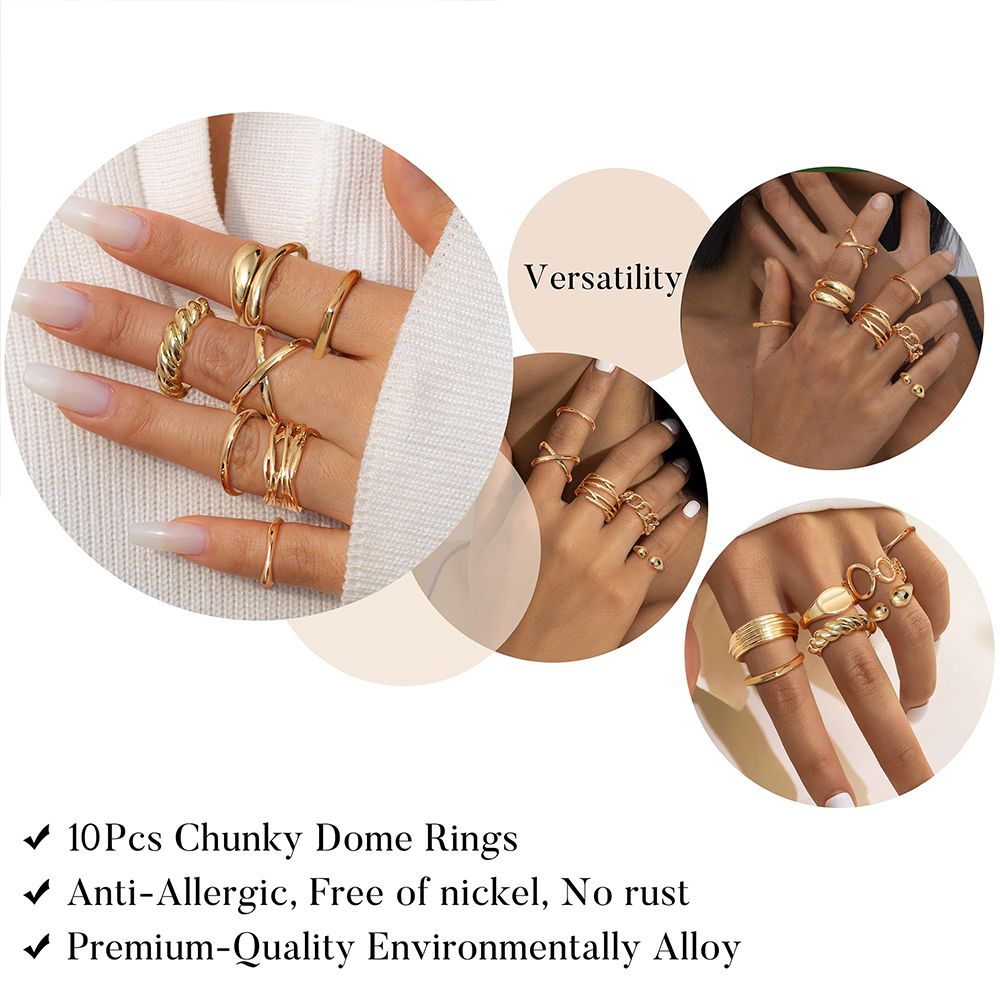 10pcs Ladies Gold Rings Women Bohemian Rings Jewelry Stacking Ring Set
