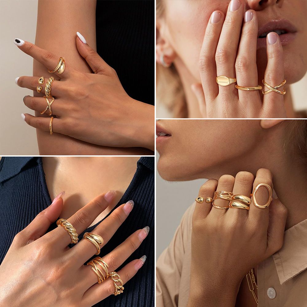 10pcs Ladies Gold Rings Women Bohemian Rings Jewelry Stacking Ring Set