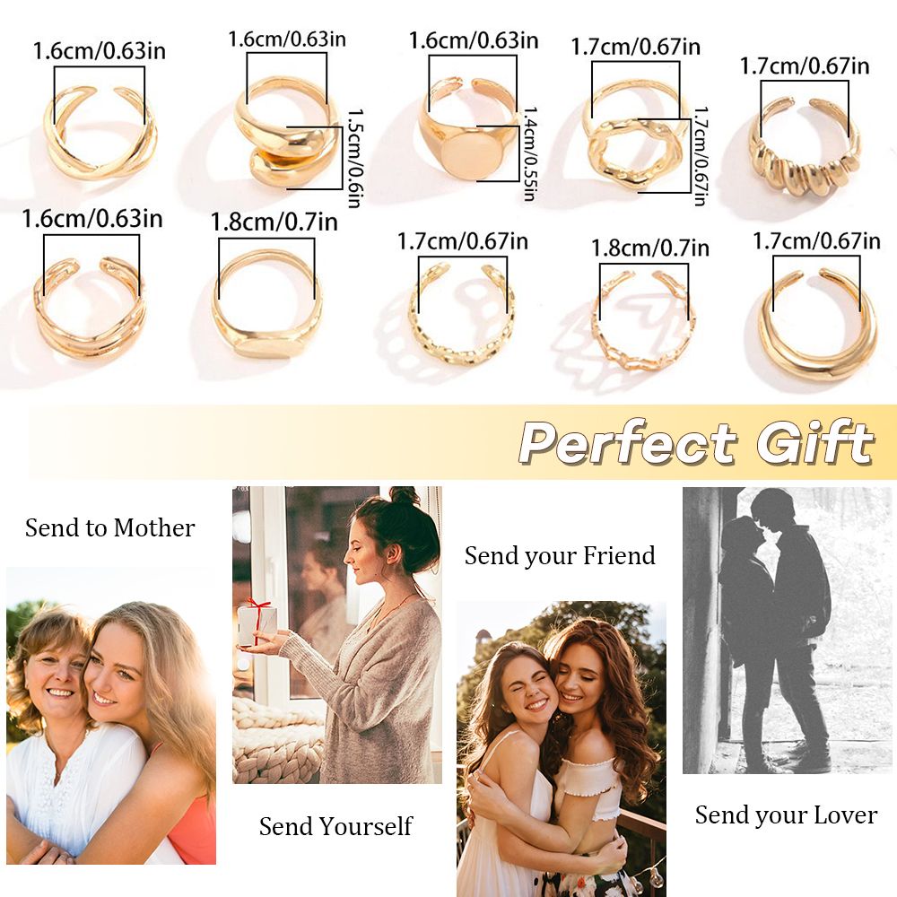 10pcs Ladies Gold Rings Women Bohemian Rings Jewelry Stacking Ring Set