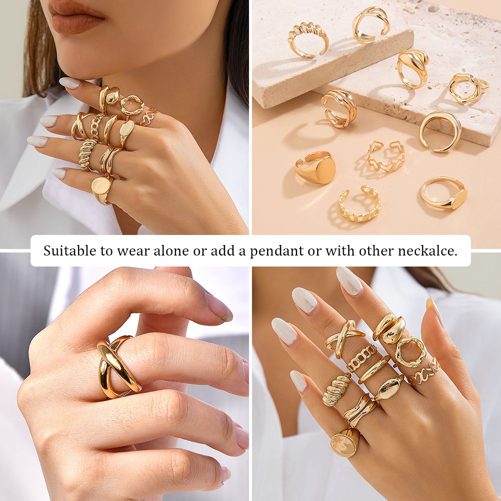 10pcs Ladies Gold Rings Women Bohemian Rings Jewelry Stacking Ring Set