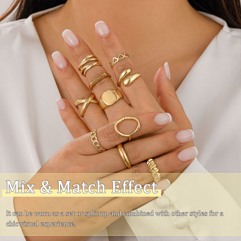 10pcs Ladies Gold Rings Women Bohemian Rings Jewelry Stacking Ring Set