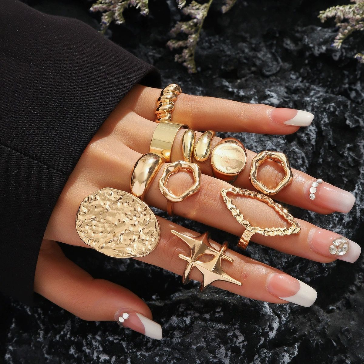 10pcs Ladies Gold Rings Women Bohemian Jewelry Stacking Ring Set