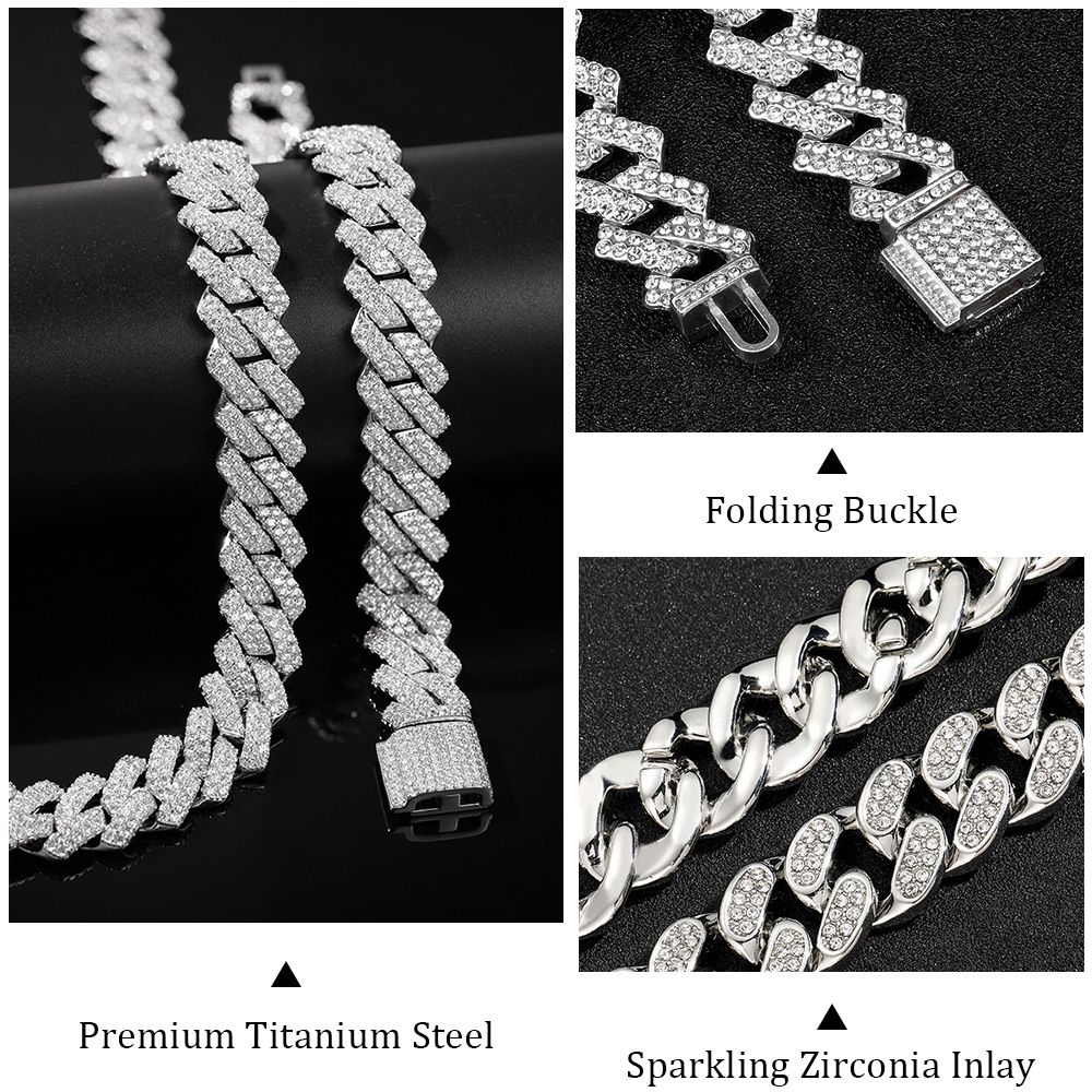 Cuban Iced Out Link Necklace Hip Hop Cuban Link Chain-Silver