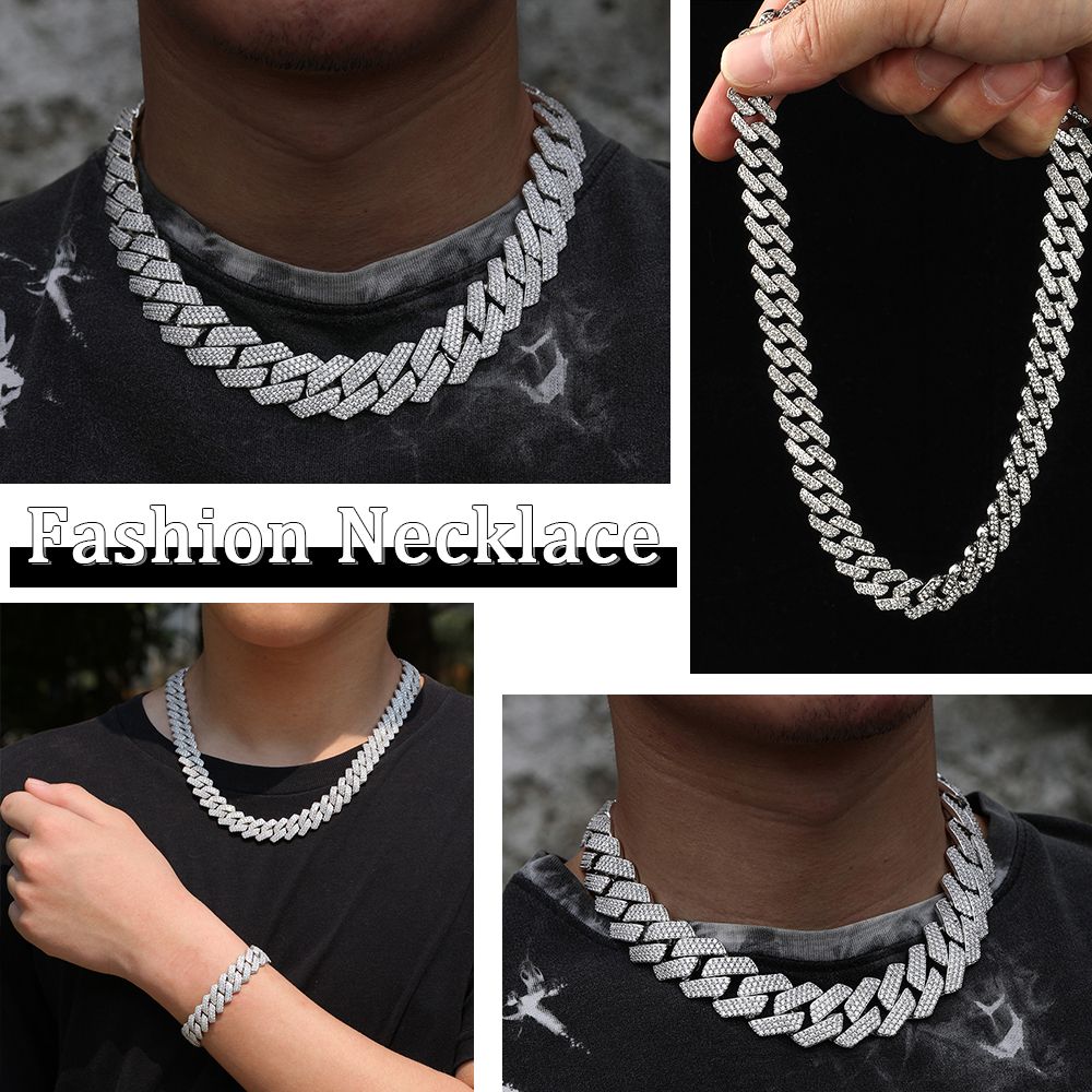 Cuban Iced Out Link Necklace Hip Hop Cuban Link Chain-Silver