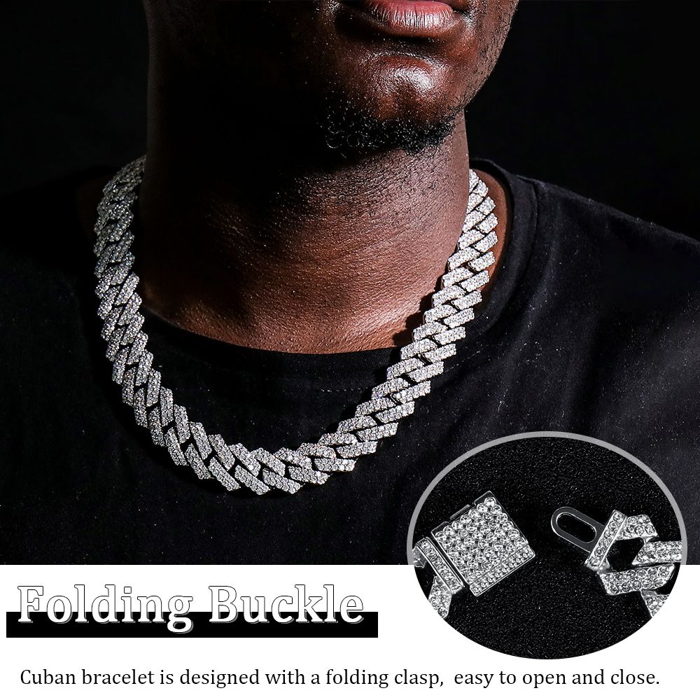 Cuban Iced Out Link Necklace Hip Hop Cuban Link Chain-Silver