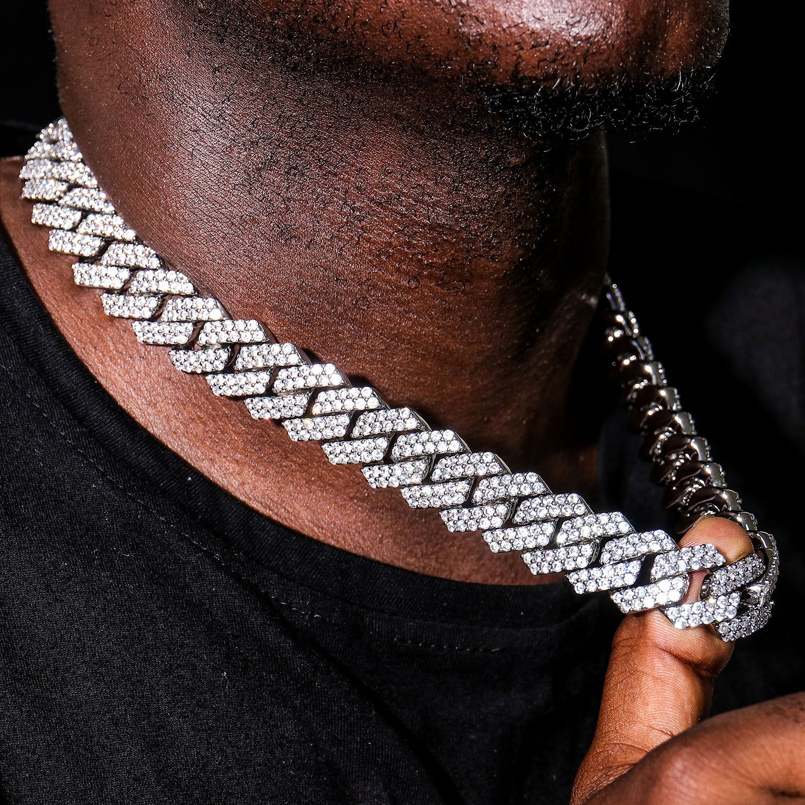 Cuban Iced Out Link Necklace Hip Hop Cuban Link Chain-Silver