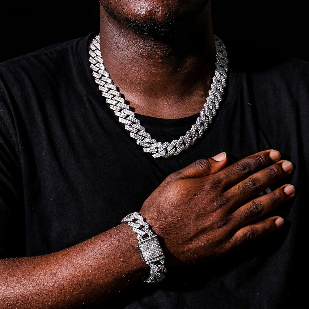 Cuban Iced Out Link Necklace Hip Hop Cuban Link Chain-Silver