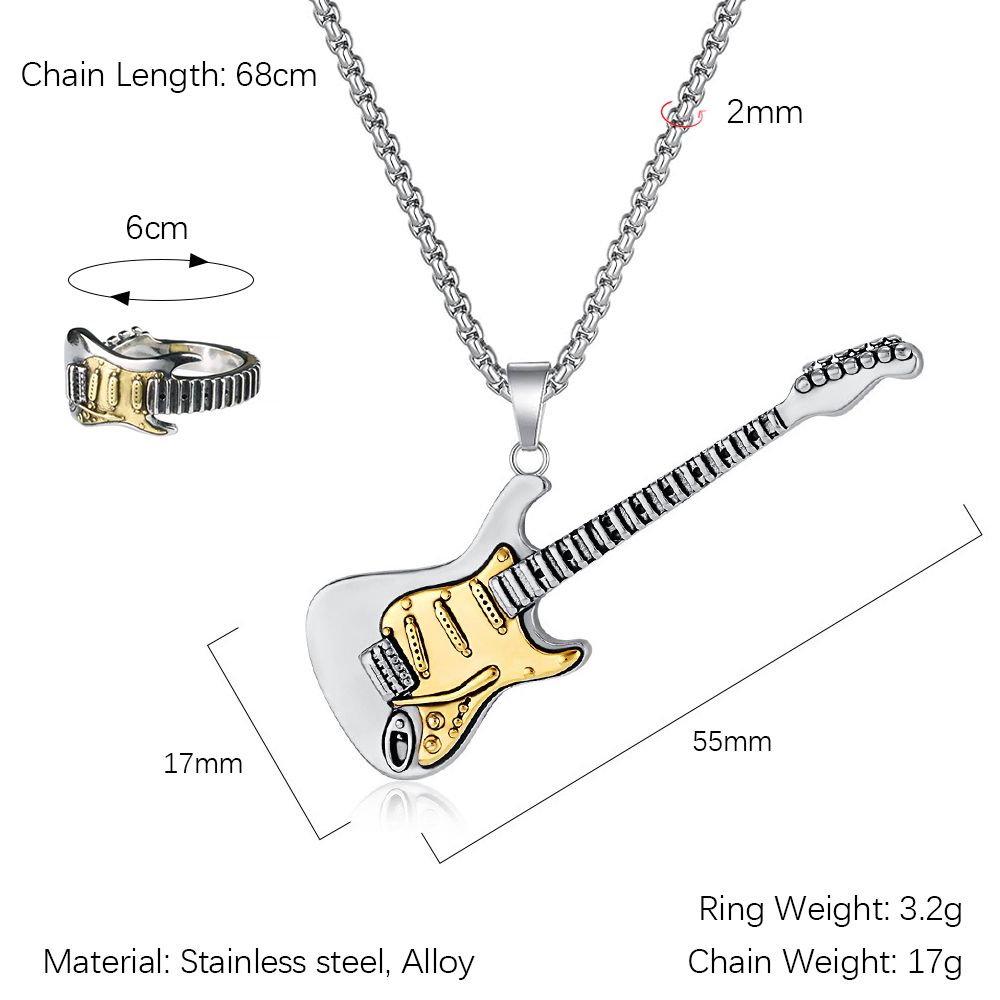 Men's Rock Music Guitar Necklace Ring For Women Collarbone Chain Choker