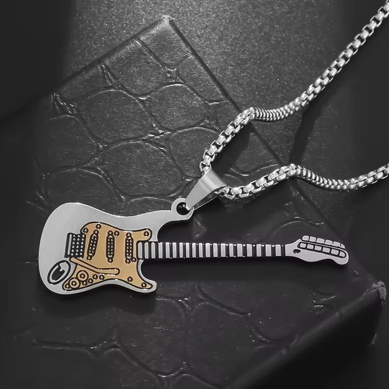 Men's Rock Music Guitar Necklace Ring For Women Collarbone Chain Choker