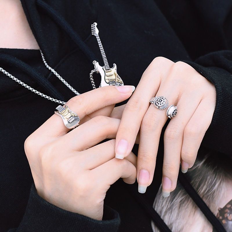 Men's Rock Music Guitar Necklace Ring For Women Collarbone Chain Choker