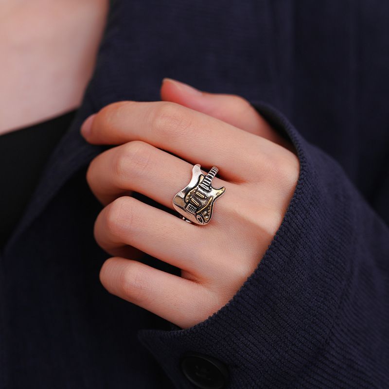 Men's Rock Music Guitar Necklace Ring For Women Collarbone Chain Choker