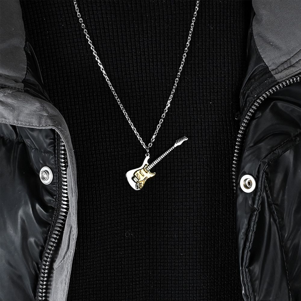 Men's Rock Music Guitar Necklace Ring For Women Collarbone Chain Choker