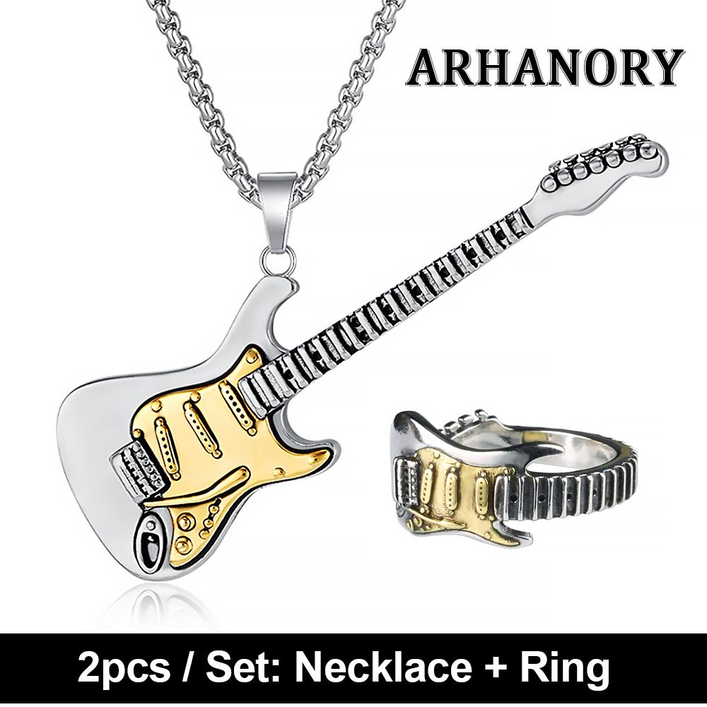 Men's Rock Music Guitar Necklace Ring For Women Collarbone Chain Choker