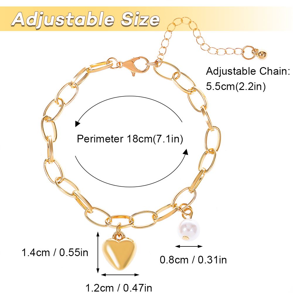 Ladies Love Heart Chain Heart Bracelet Women’s Link Bracelets Vintage Pearl Classic Chain Bracelet Bangle