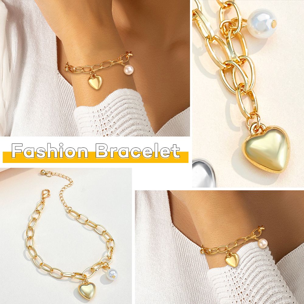 Ladies Love Heart Chain Heart Bracelet Women’s Link Bracelets Vintage Pearl Classic Chain Bracelet Bangle