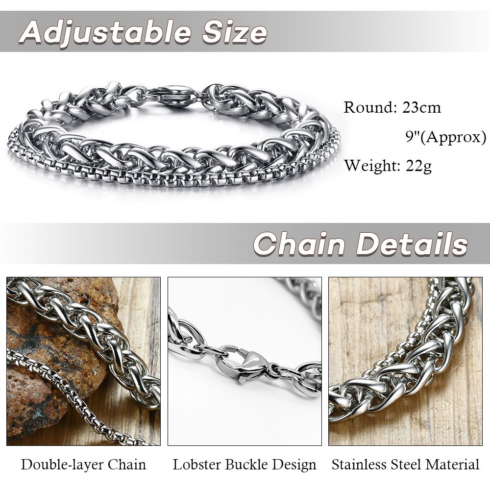 Men Bracelet Women Stainless Steel Anklet Classic Double Twist Chain - Silver