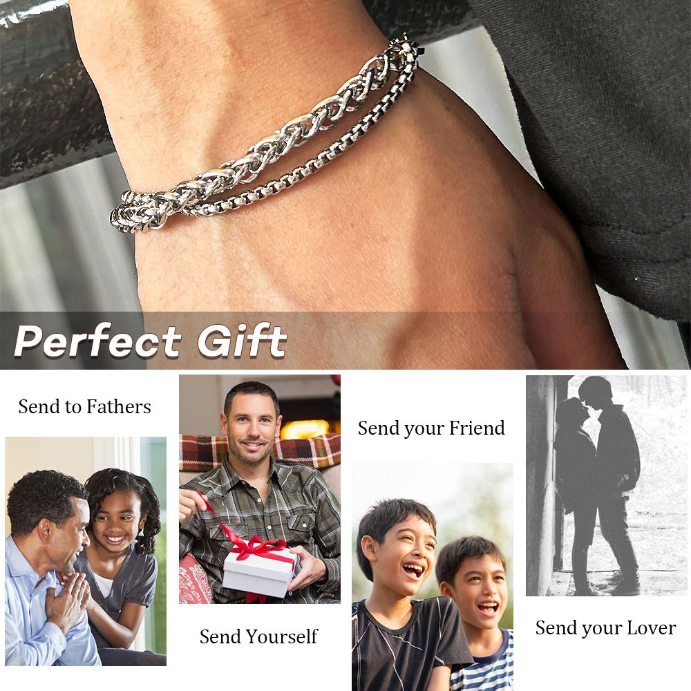 Men Bracelet Women Stainless Steel Anklet Classic Double Twist Chain - Silver
