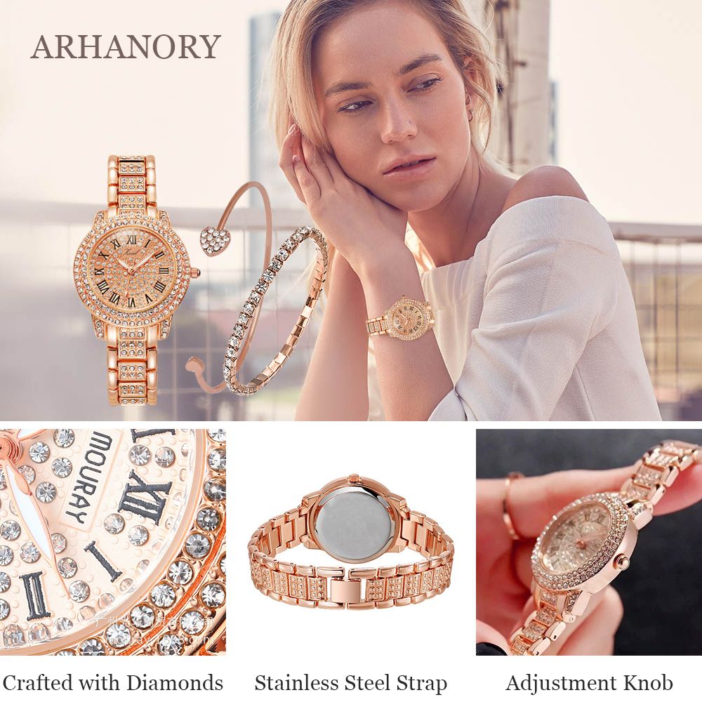 3pcs/set Women's Wristwatch Ladies Quartz Watches Bracelet Dating Set