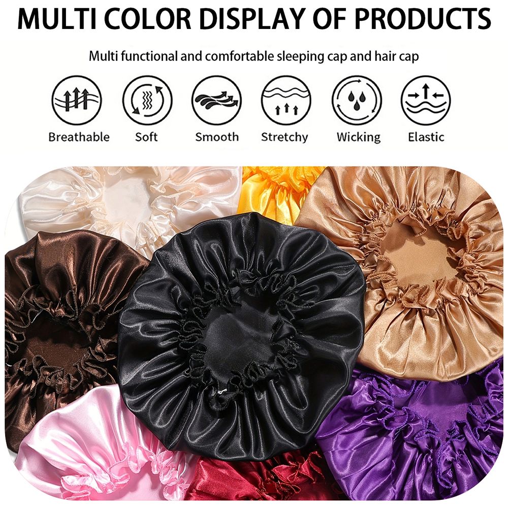 3Pcs Satin Bonnet Silk Hat Hair Bonnet Sleeping Elastic Wide Band Silk Sleep Cap Soft Breathable Silk Hair Wrap Sleeping Headwraps