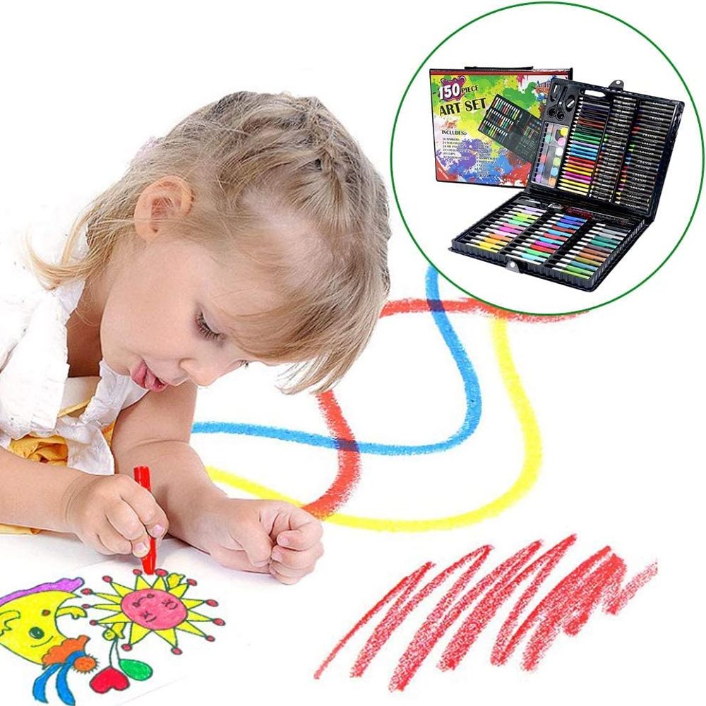 140 piece Children Art Painting Set Paintbrush Crayons Oil Pastels Colored Pencil Oil Painting Stick Watercolor Pen Drawing Kit Best Gift for Kids (140Pcs -Black)