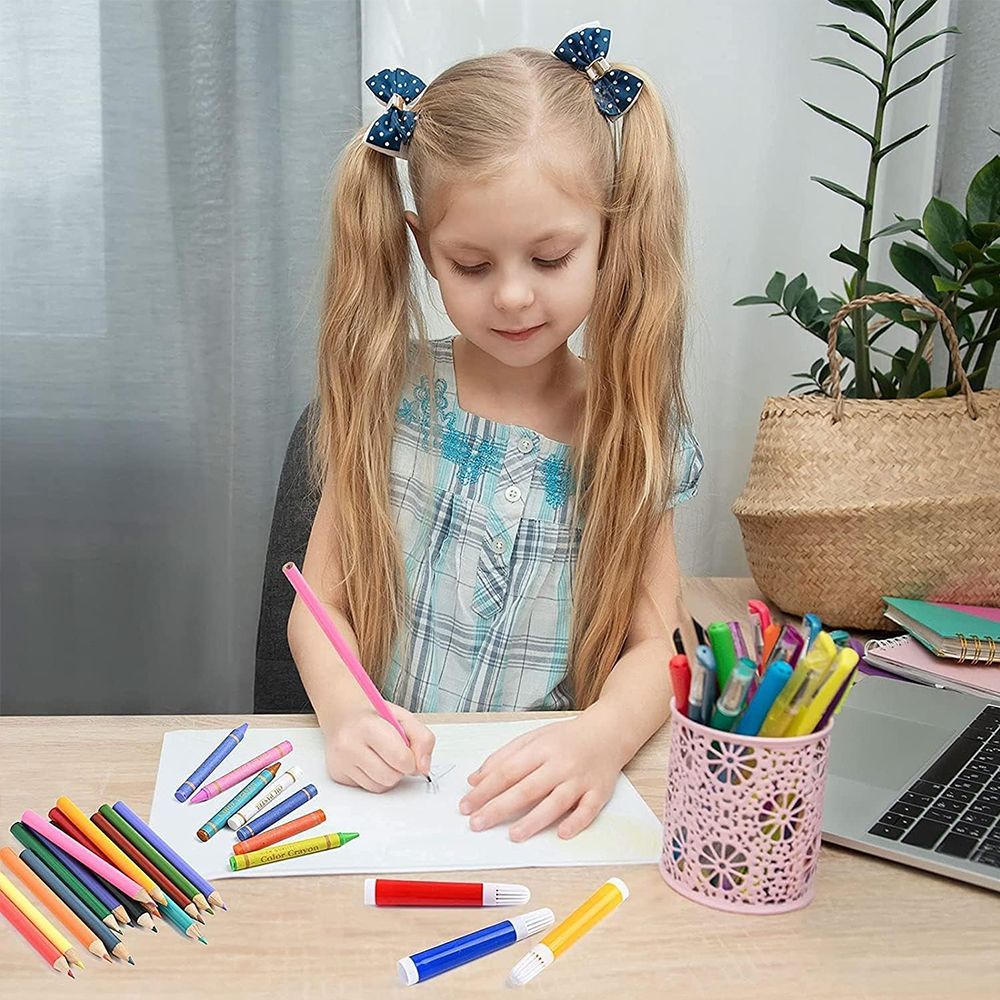 140 piece Children Art Painting Set Paintbrush Crayons Oil Pastels Colored Pencil Oil Painting Stick Watercolor Pen Drawing Kit Best Gift for Kids (140Pcs -Black)