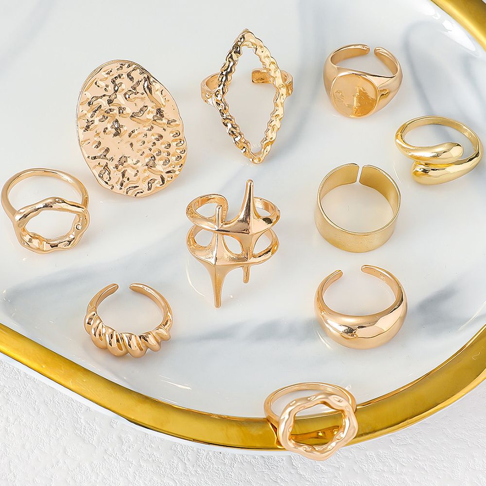 10pcs Ladies Gold Rings Women Bohemian Jewelry Stacking Ring Set