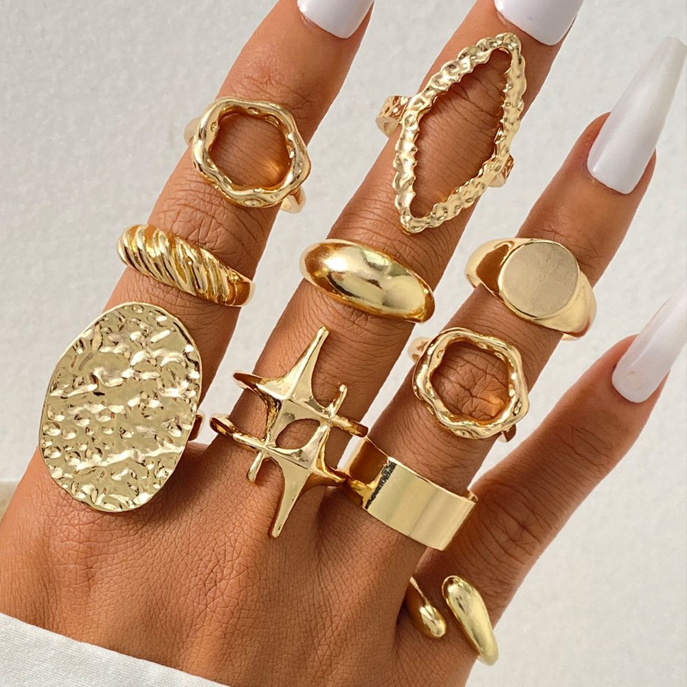 10pcs Ladies Gold Rings Women Bohemian Jewelry Stacking Ring Set